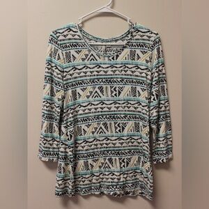 Cato Geometric Print Blouse - Black, White, Yellow, Blue